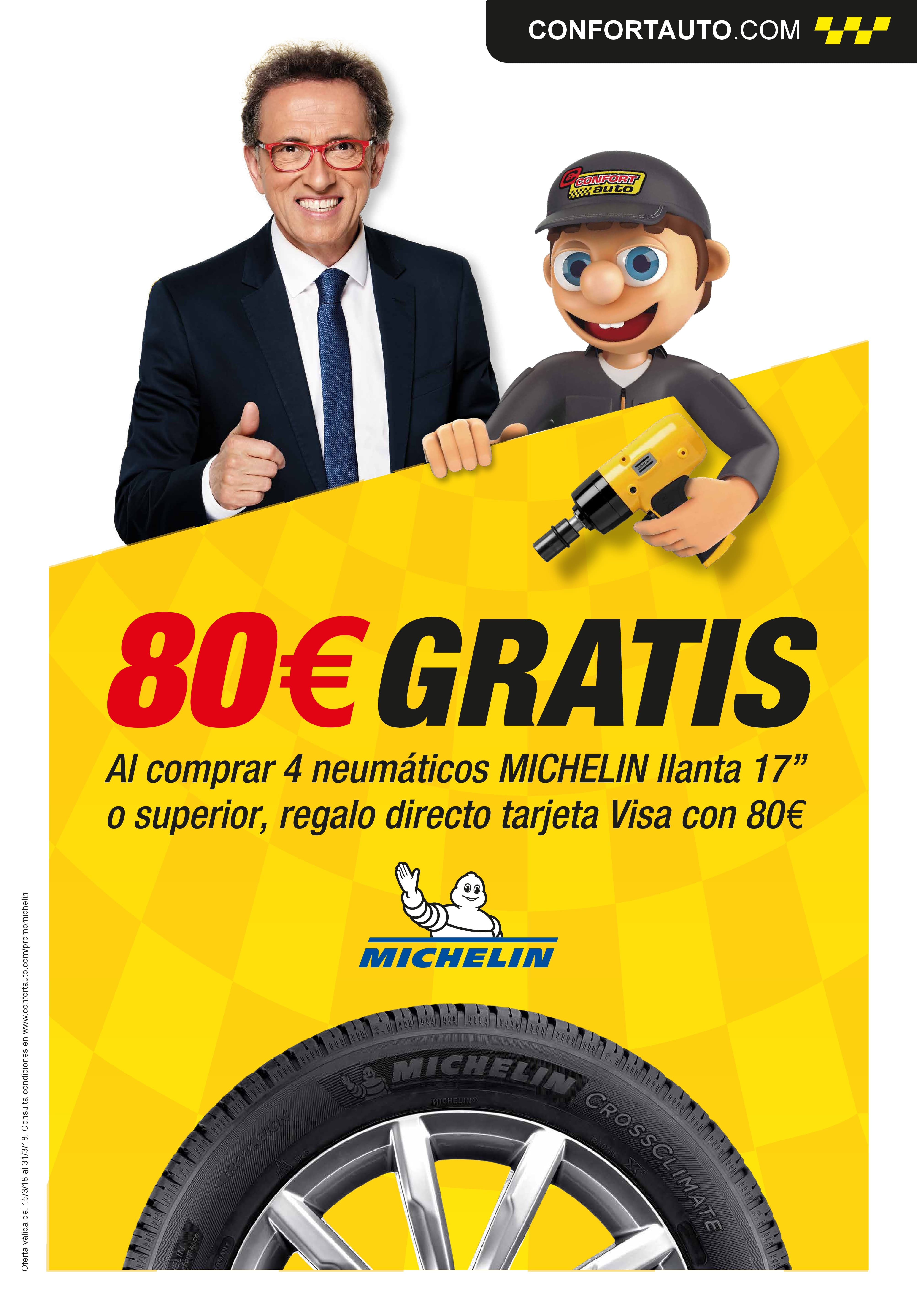 Por la compra de 4 neumáticos MICHELIN llanta 17″ o superior llevate 80 €